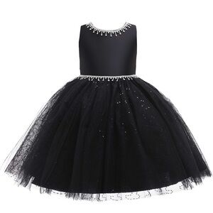 Elegant Toddler Black Sleeveless Dress with Beaded Details